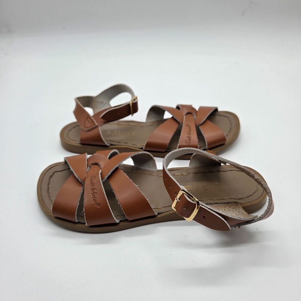 Salt Water Original Black Leather Sandals Tan Big Kids Size 3